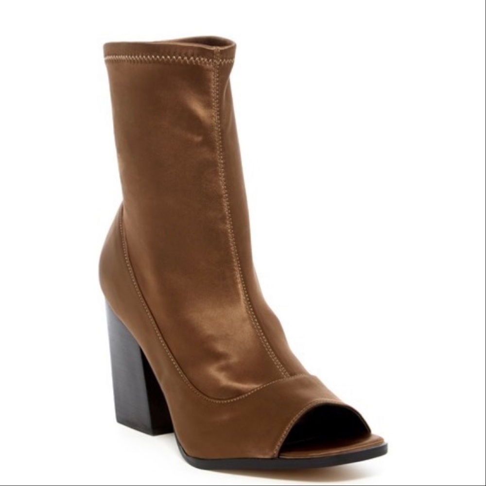Bronze Sayre Satin Block Heel Sock Ankle Boots - Picture 6 of 8